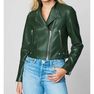 Blank NYC Jacket Green Faux Leather Moto Zip Forever And A Day